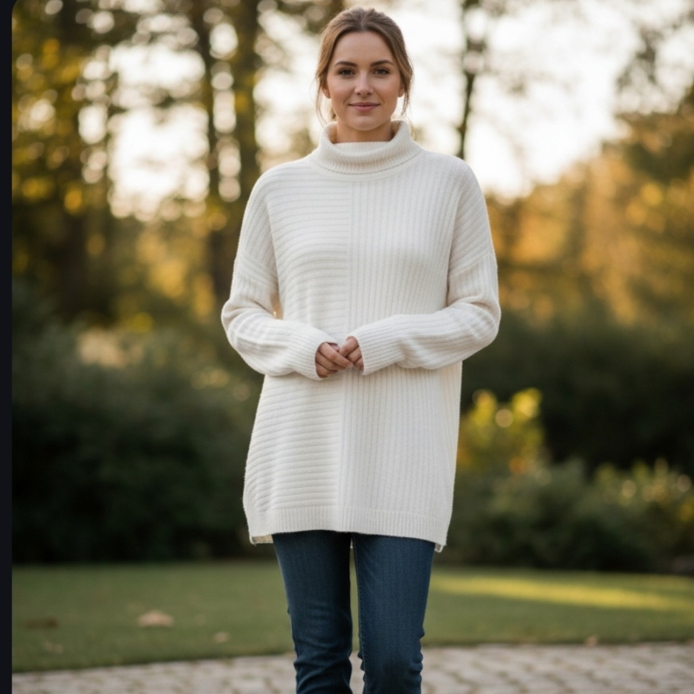 Como Vintage Ivory Ribbed Turtleneck Long Sleeve Sweater NWT Medium